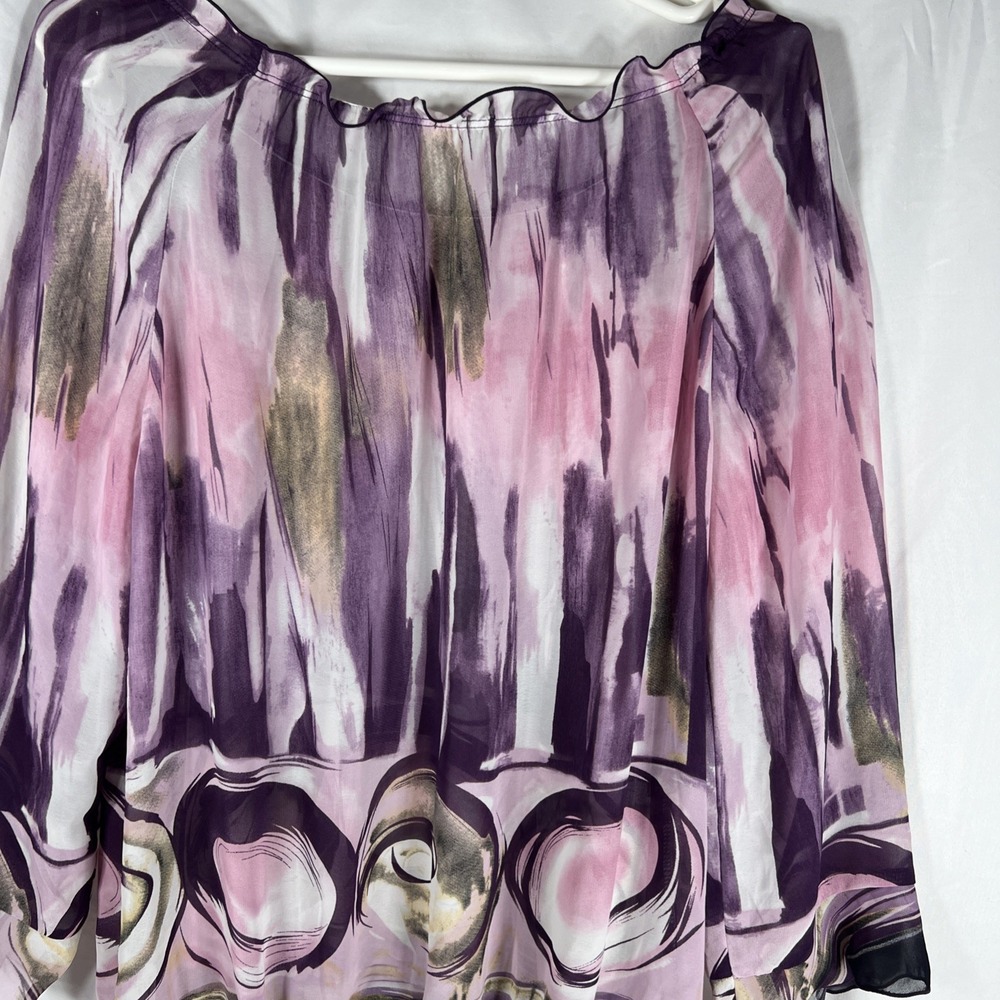 NICOLA Women's Sheer Purple Blouse Size L Abstract Print Long Sleeve Button-Up - Picture 10 of 15